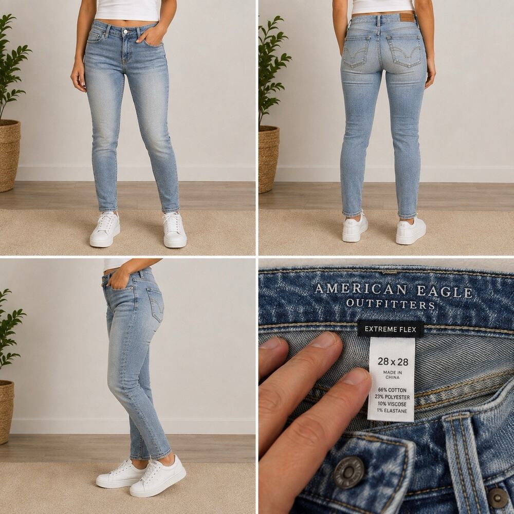 American Eagle Women’s 28x28 Extreme Flex Skinny Jeans Light Wash Stretch